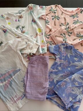 Kids Pajama Sets - Pink & White Tropical Print